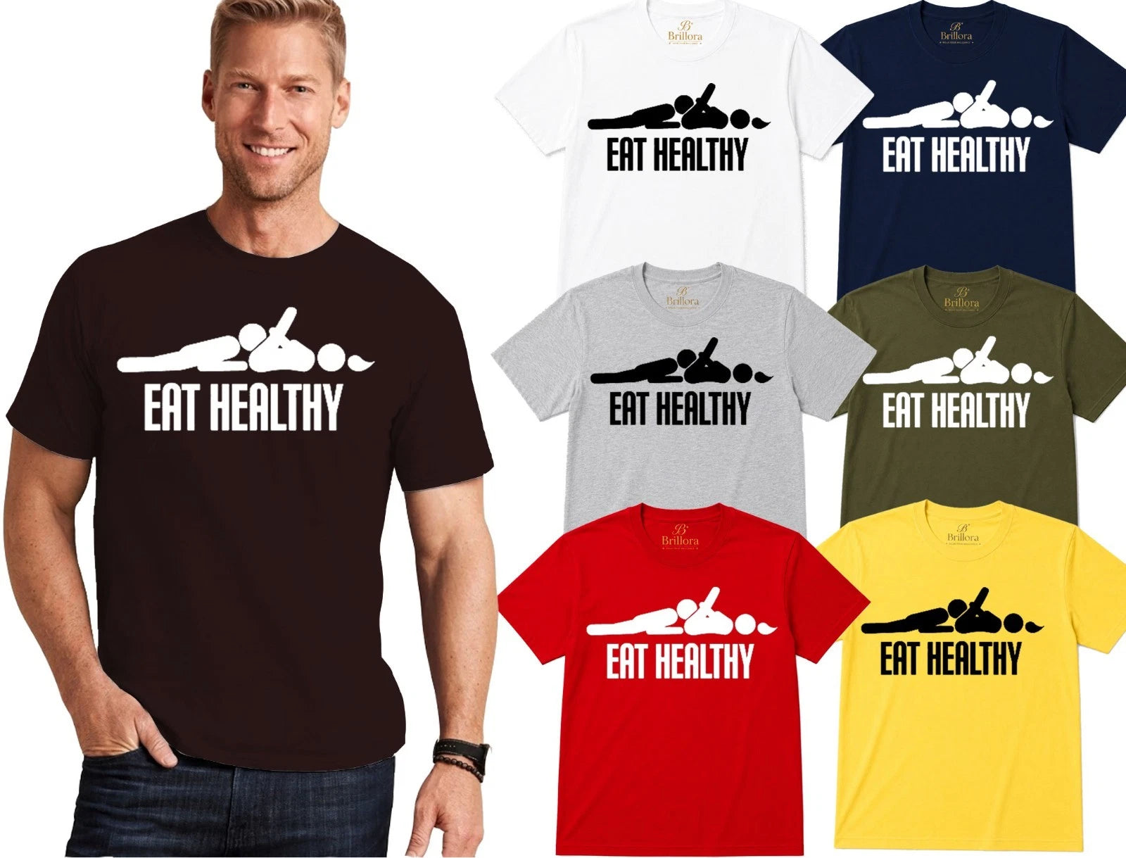EAT HEALTHY MENS T SHIRT FUNNY RUDE SEX DESIGN JOKE TOP RETRO COMEDY NEW