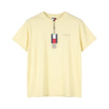 Tommy Jeans Slim Linear Ches Men T-Shirt L Custard Cream Crew Neck Tricot