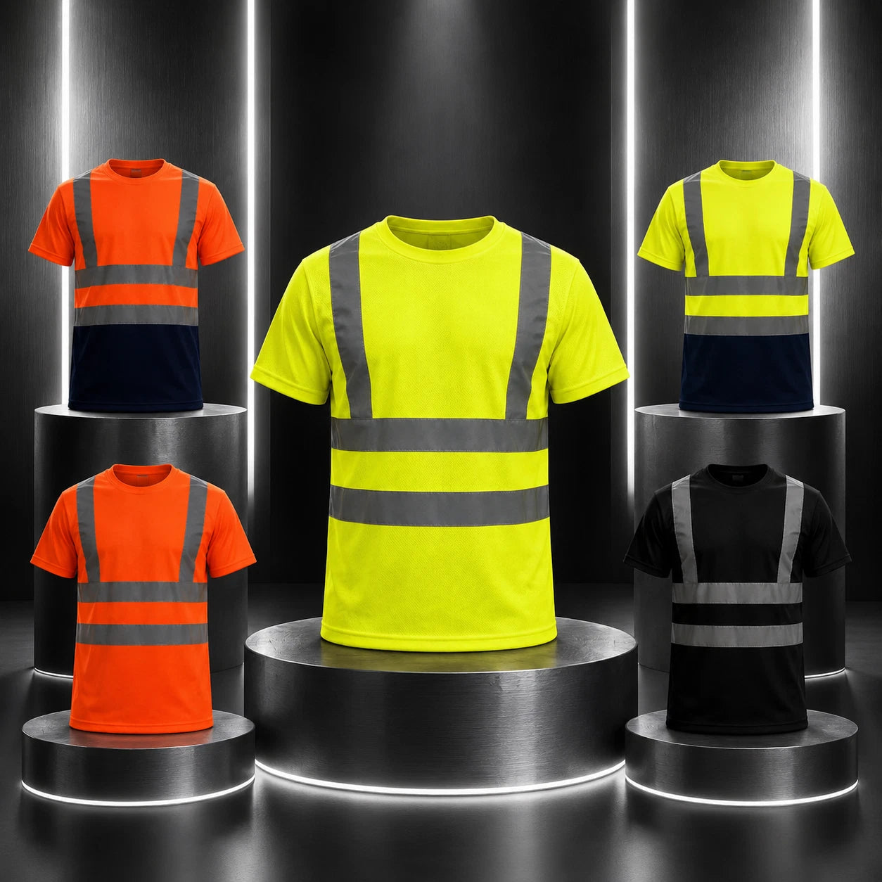 GM Workwear Hi Vis T Shirt Reflective Crew Neck Safety Top Breathable PPE UK