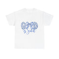 Good is Good floral bow T-Shirt | blue script illustration