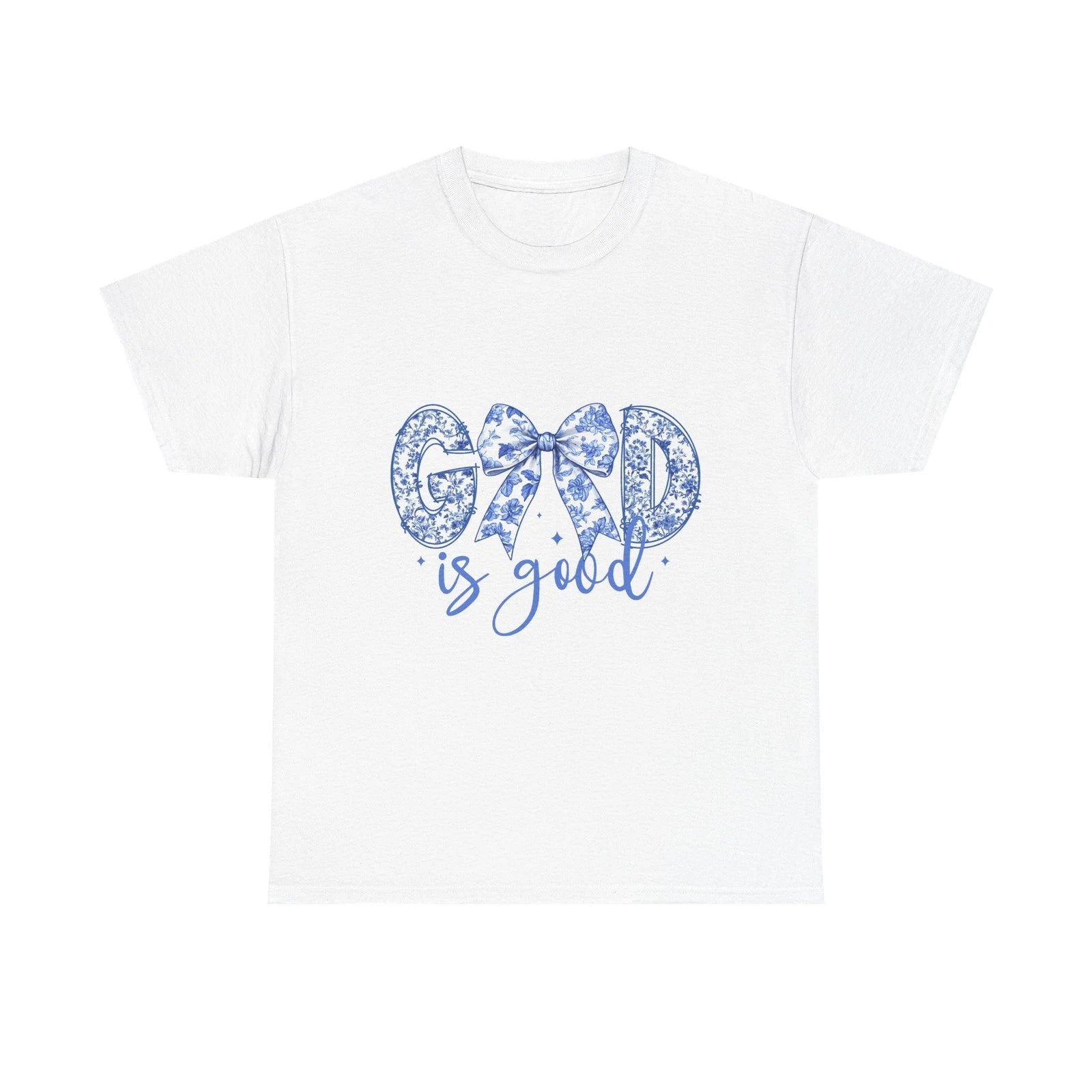 Good is Good floral bow T-Shirt | blue script illustration
