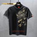 Men's Luxury Golden Dragon Embroidery T-Shirt Casual Fashion Slim Fit Tee Top