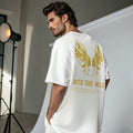 Men motivational graphic text printed oversized white T-shirt