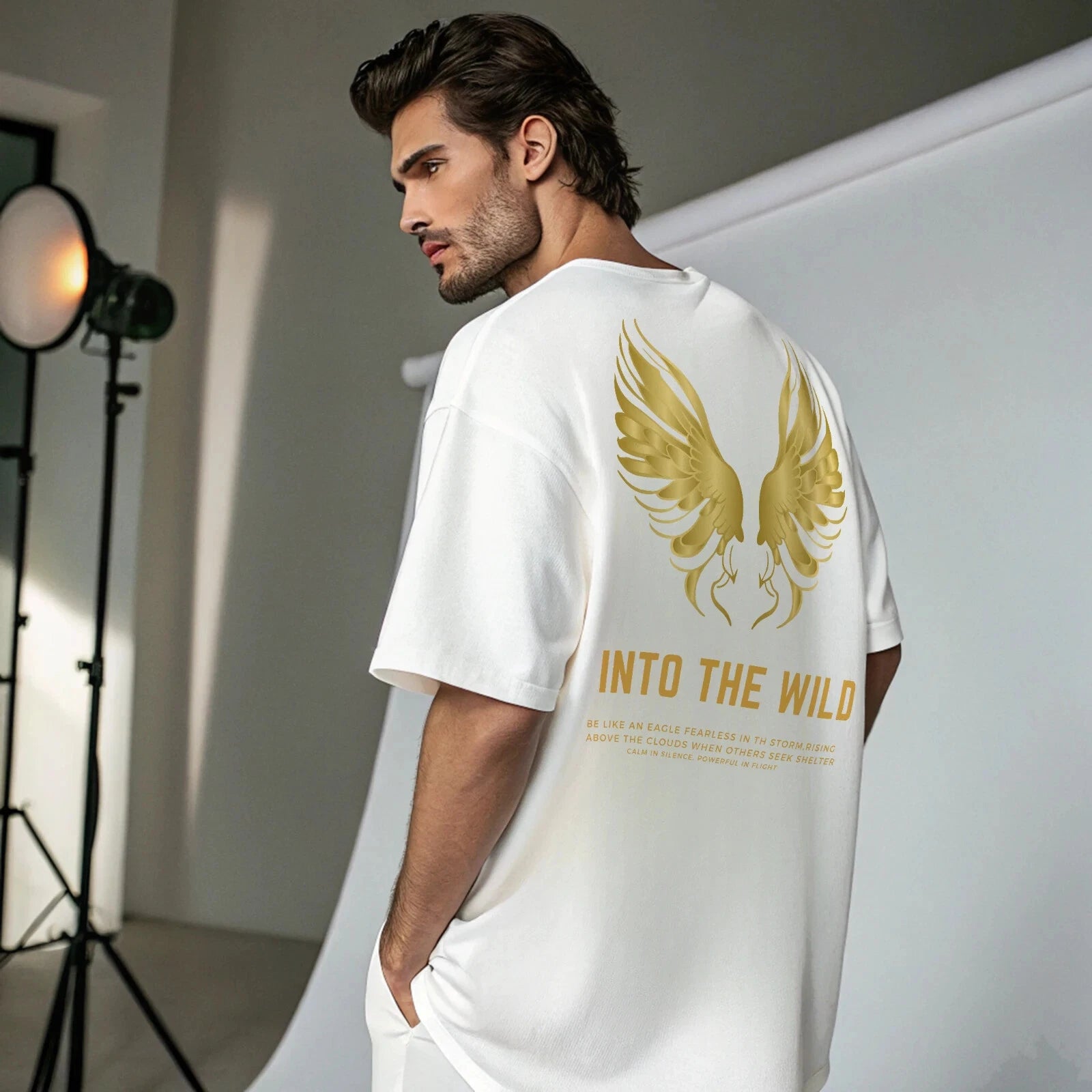 Men motivational graphic text printed oversized white T-shirt