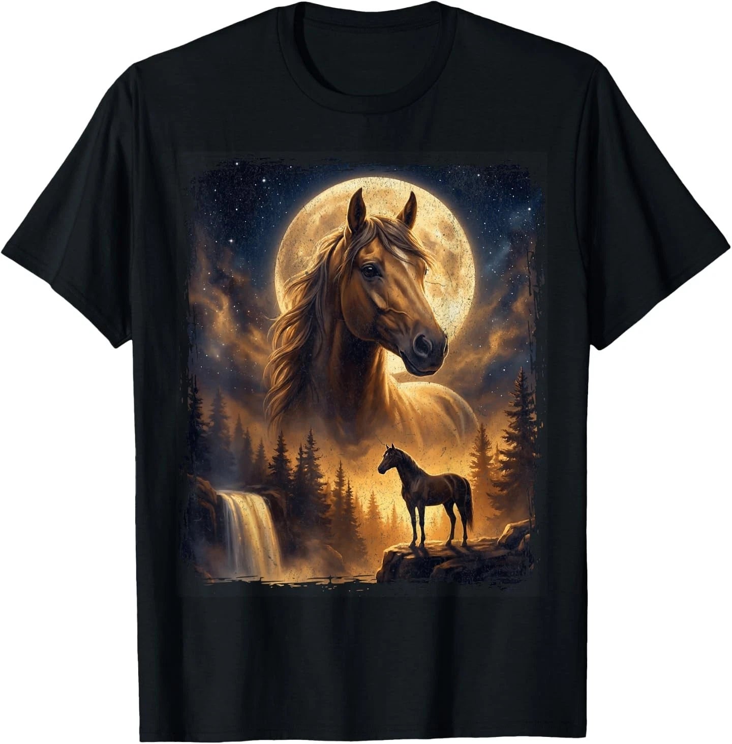 Mystical Retro Majestic Horse Spirit Animal Full Moon Nature T-Shirt