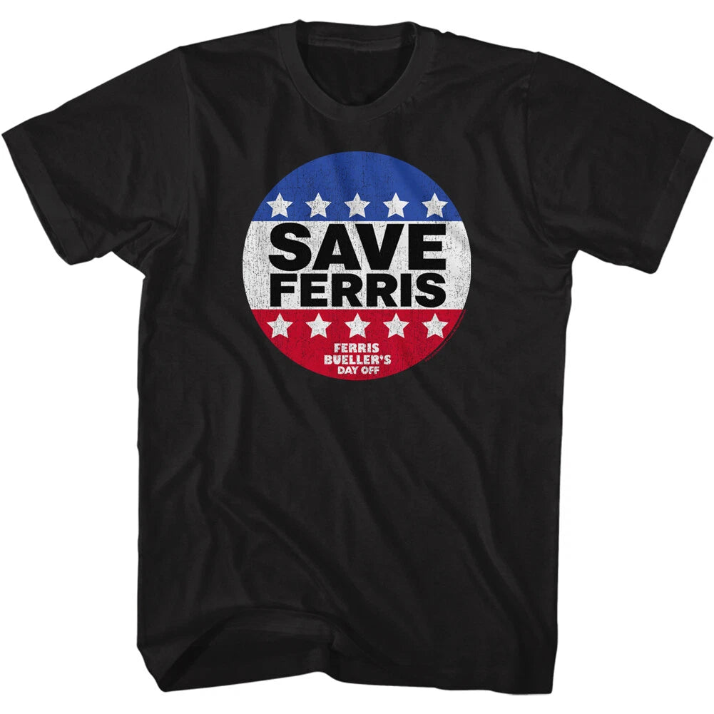 Ferris Bueller's Day Off Save Ferris Red White & Blue Badge Men's T Shirt