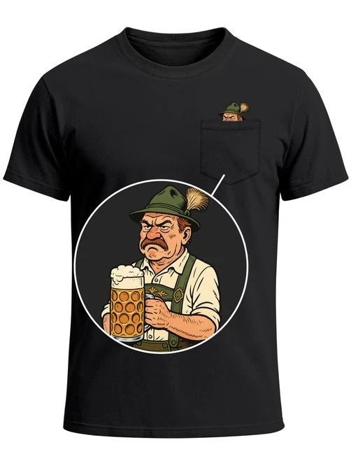Men's T-Shirt with Chest Pocket Grantler Ox Deer Custom Pitcher Beer Traditional Look
