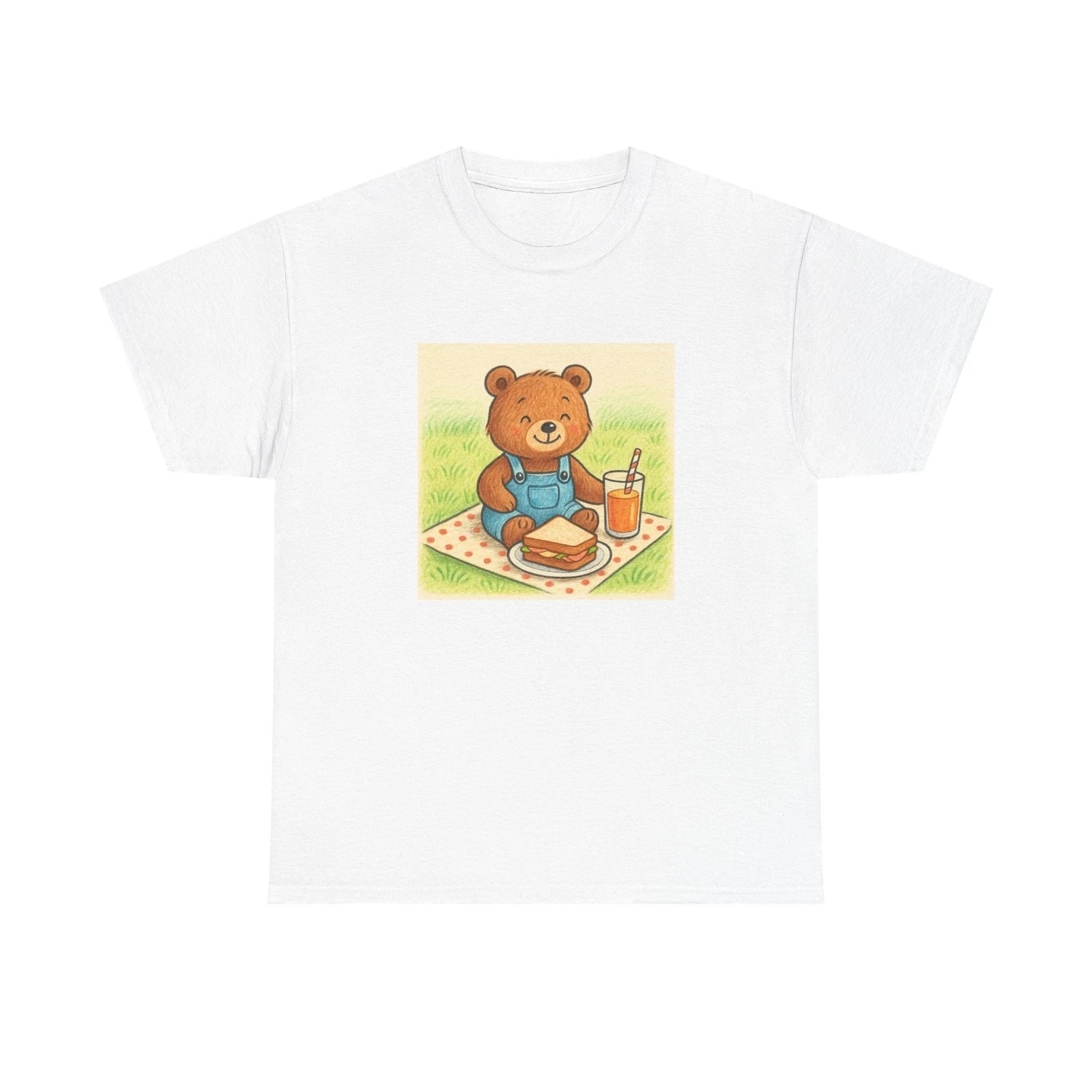 Unisex Adult T Shirt Adorable Cute Bear Picnic Scene Animal Art