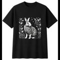 Botanical Flemish Giant Rabbit in Nature Cute Mens T-Shirt Black 100% Cotton