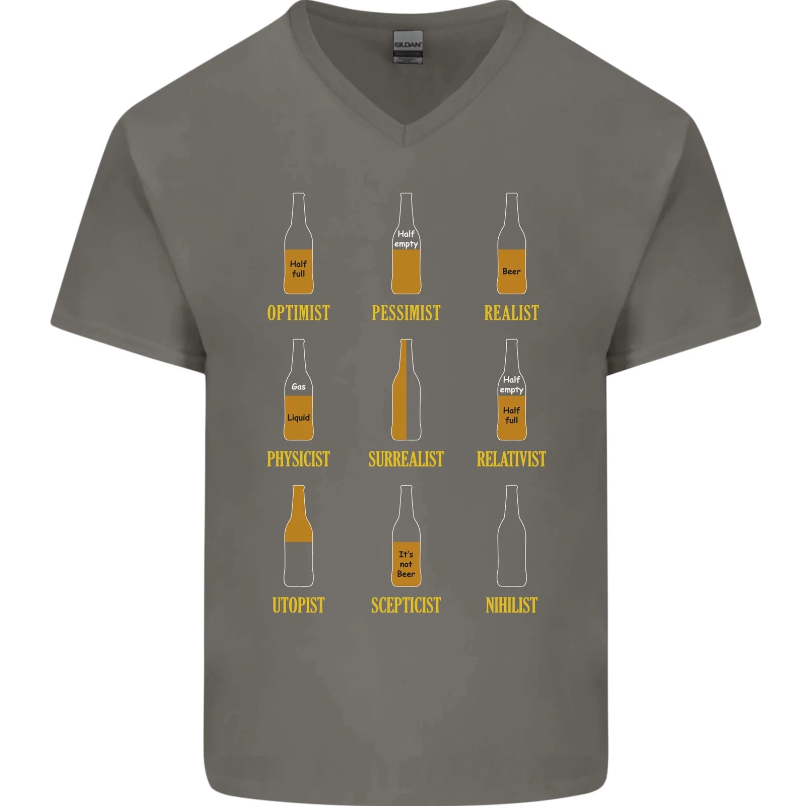 Optimism Pessimism Beer Alcohol Funny Mens V-Neck Cotton T-Shirt