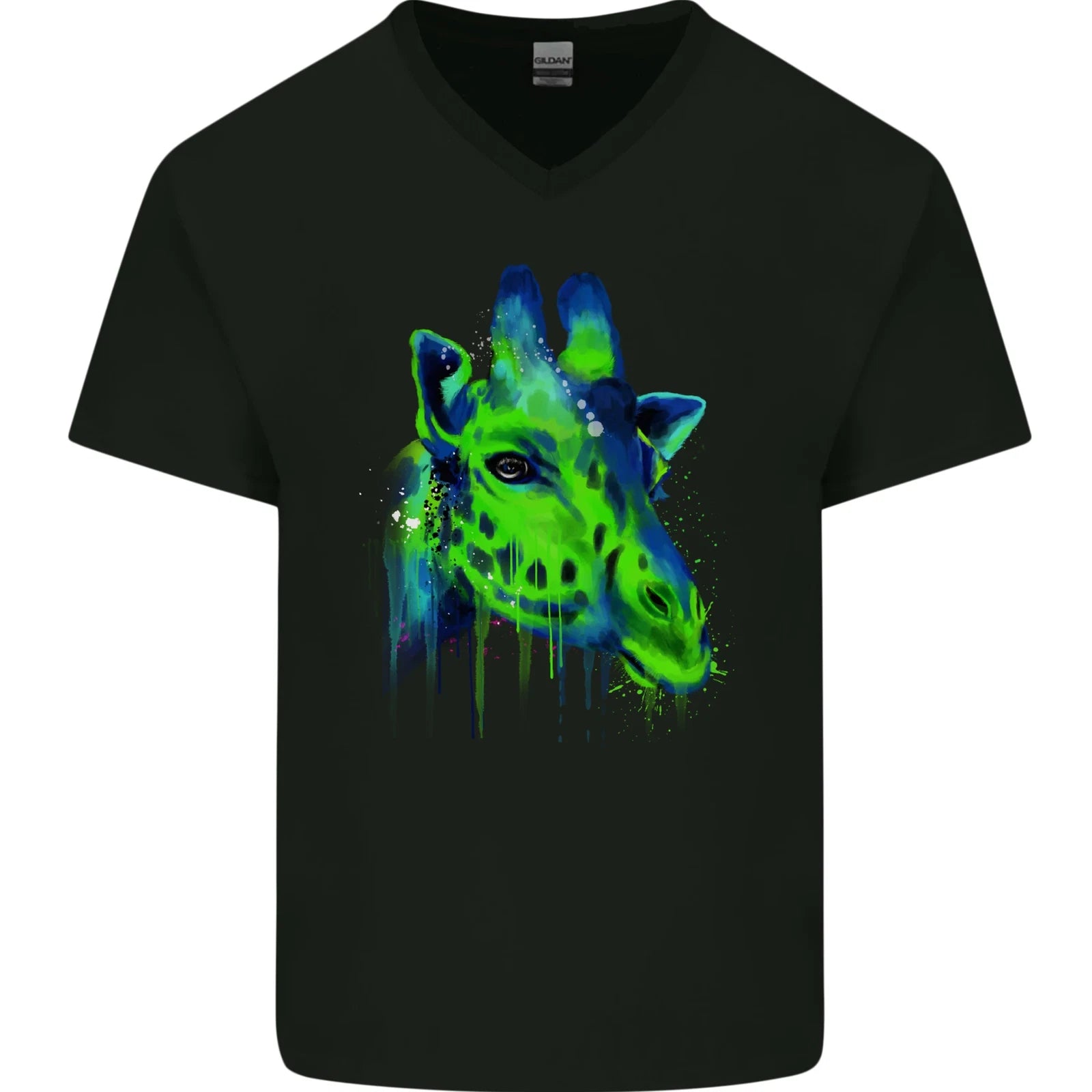 Giraffe Watercolour Mens V-Neck Cotton T-Shirt