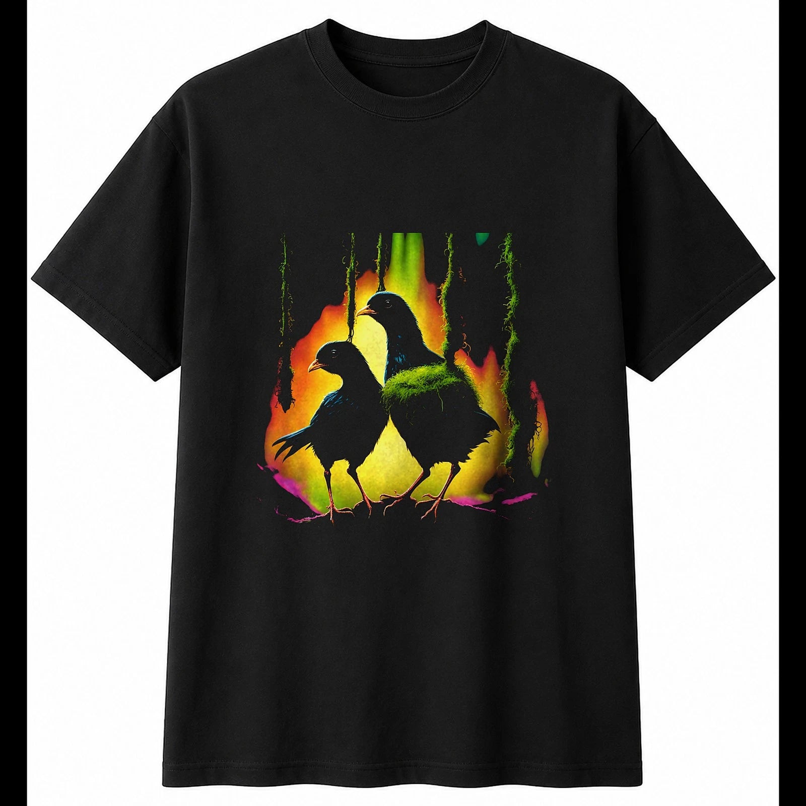 Detailed Chick in the Swamp Chicken Cute Mens T-Shirt Black 100% Cotton Kawaii