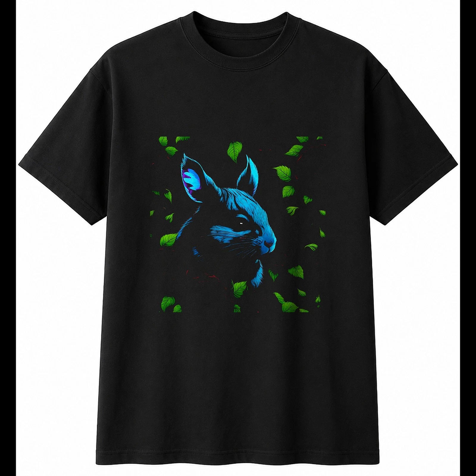 Dark Fantasy Chinchilla with Roses Cute Mens T-Shirt Black 100% Cotton Kawaii
