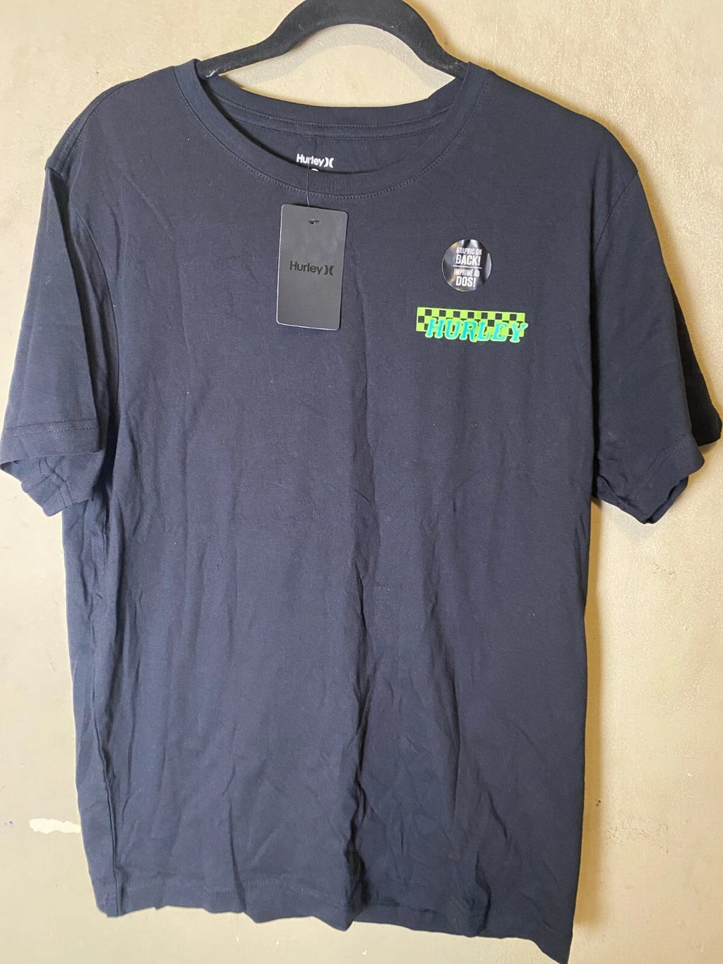 HURLEY Men's Lazy Daze Double Sided Black Graphic Tee SZ M-NWT