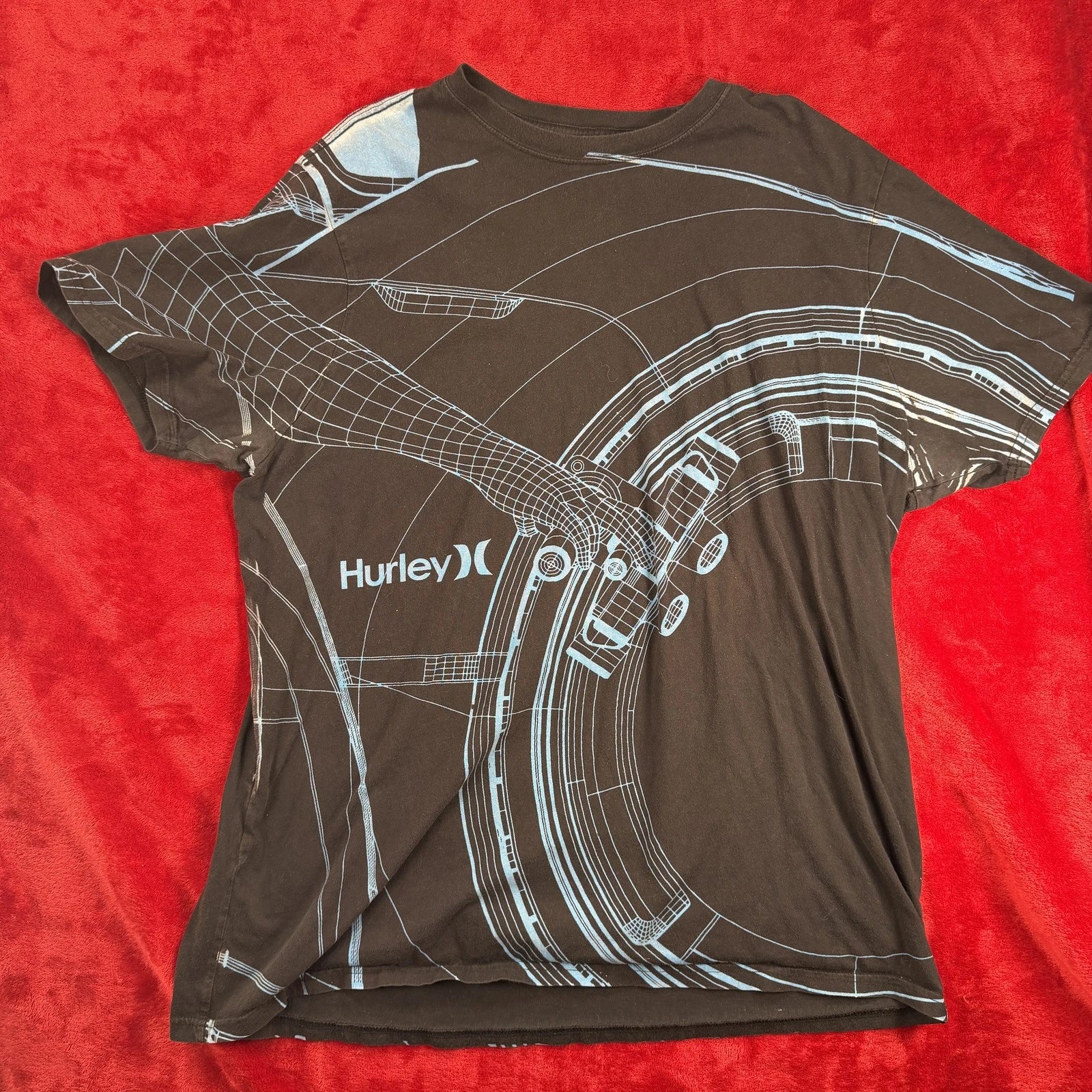 Hurley Men's XX-Large Premium Fit T-Shirt Brown Blue Wireframe Graphic 100%