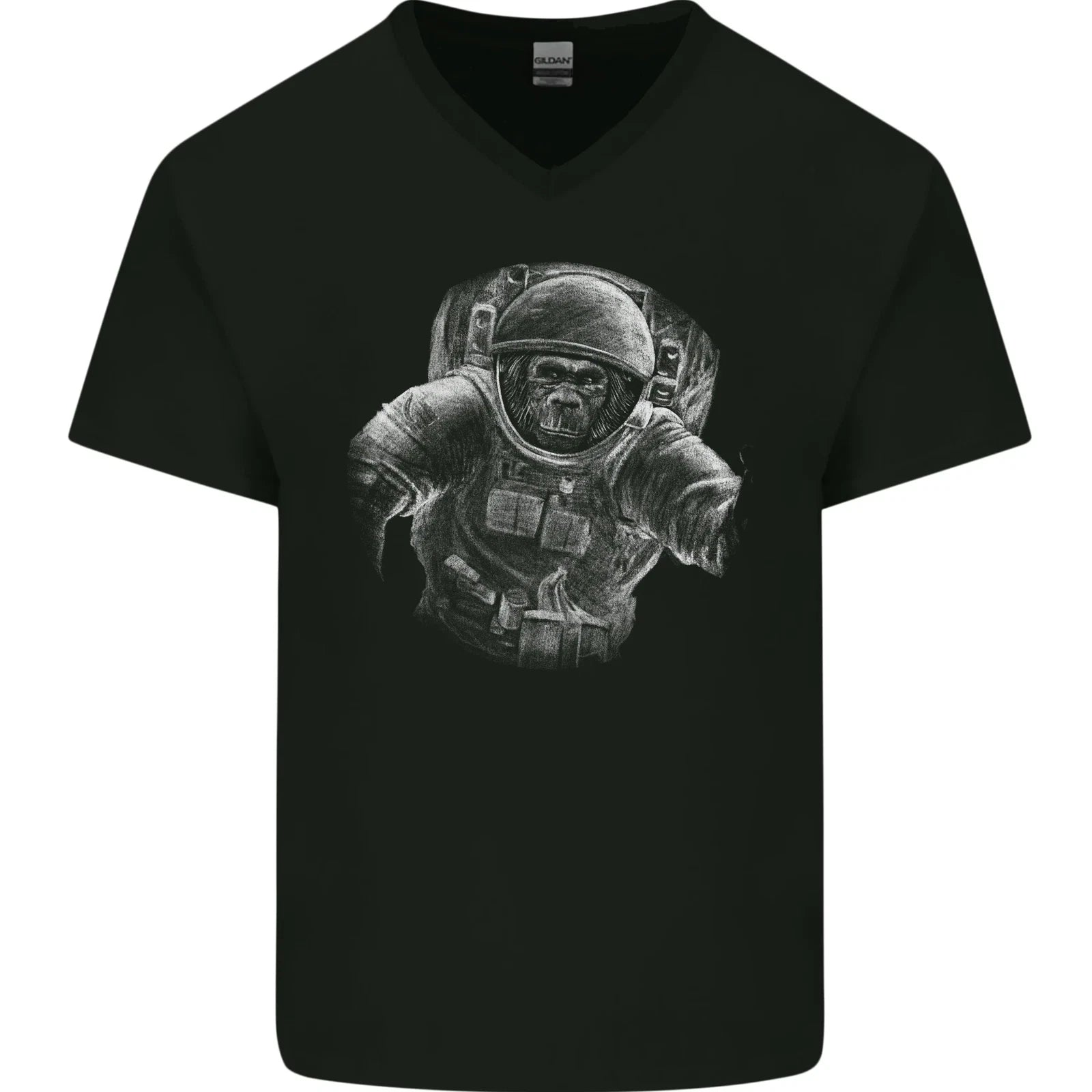 Ape Astronaut Spaceman Gorilla Mens V-Neck Cotton T-Shirt