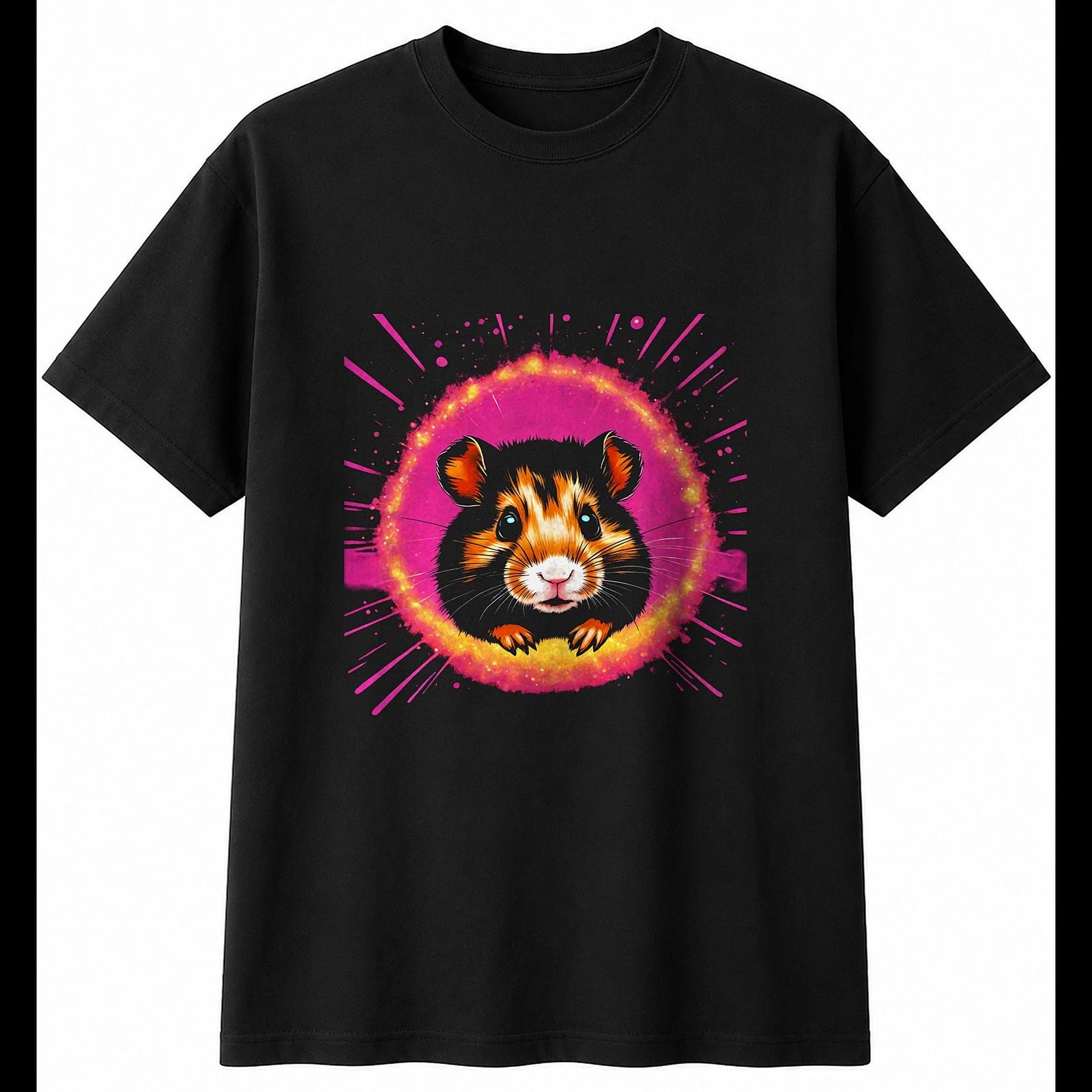 Double Exposure Roborovski Hamster Glowing Cute Mens T-Shirt Black 100% Cotton