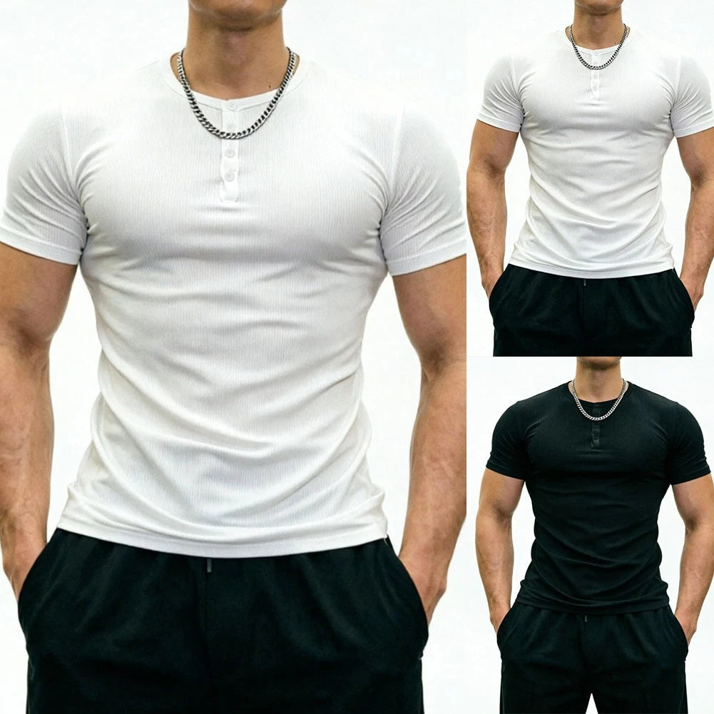 Men's Short Sleeve V Neck Muscle Fit Gym Tee for Fitness and Streetwear