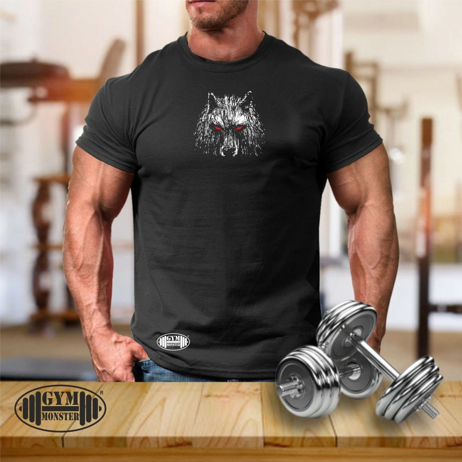 Wolf T Shirt Gym Clothing Bodybuilding Training Workout Exercise Boxing MMA Top