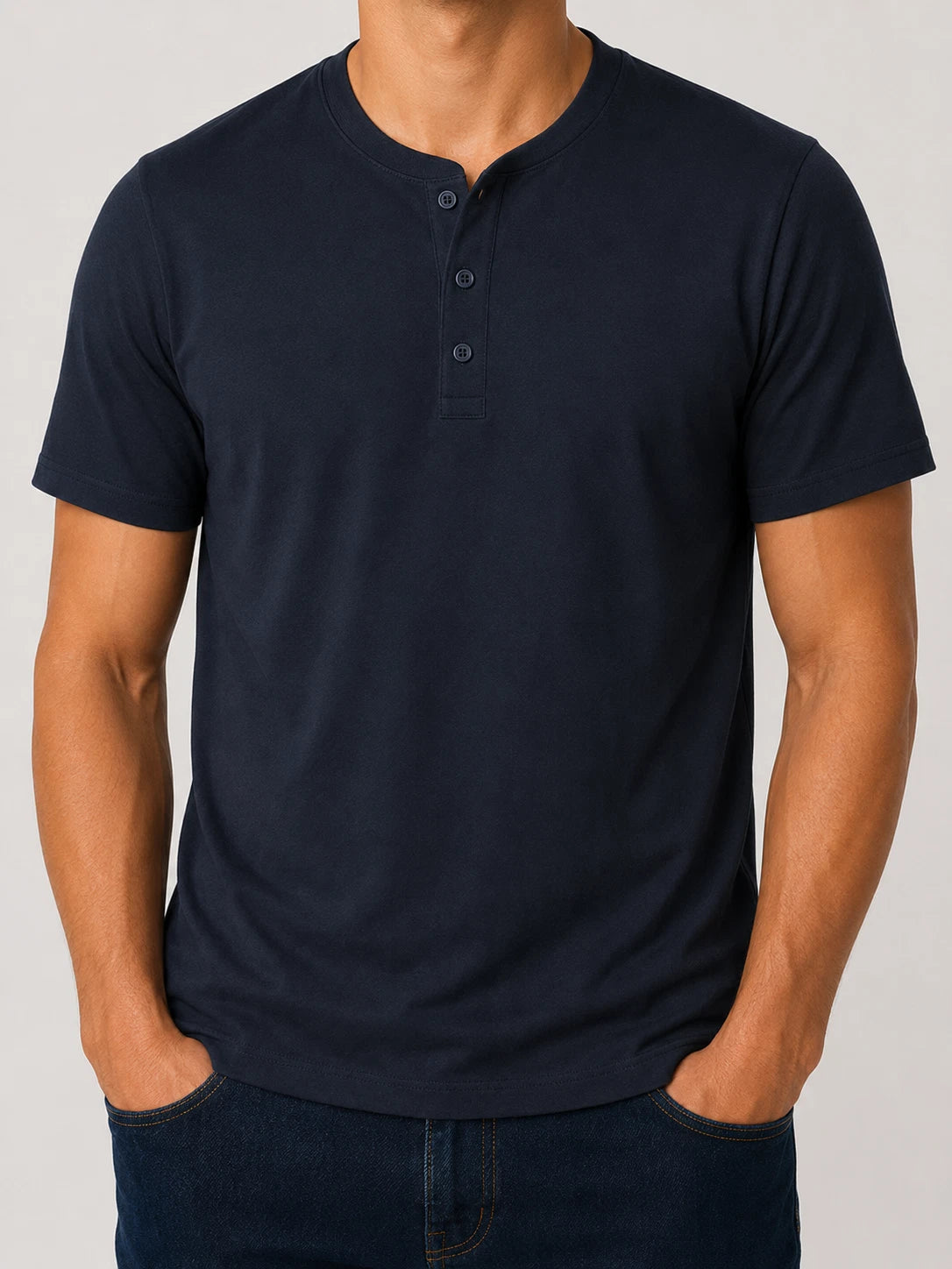 C O S Men Black Henley Button Front Polo Size M Regular Jersey