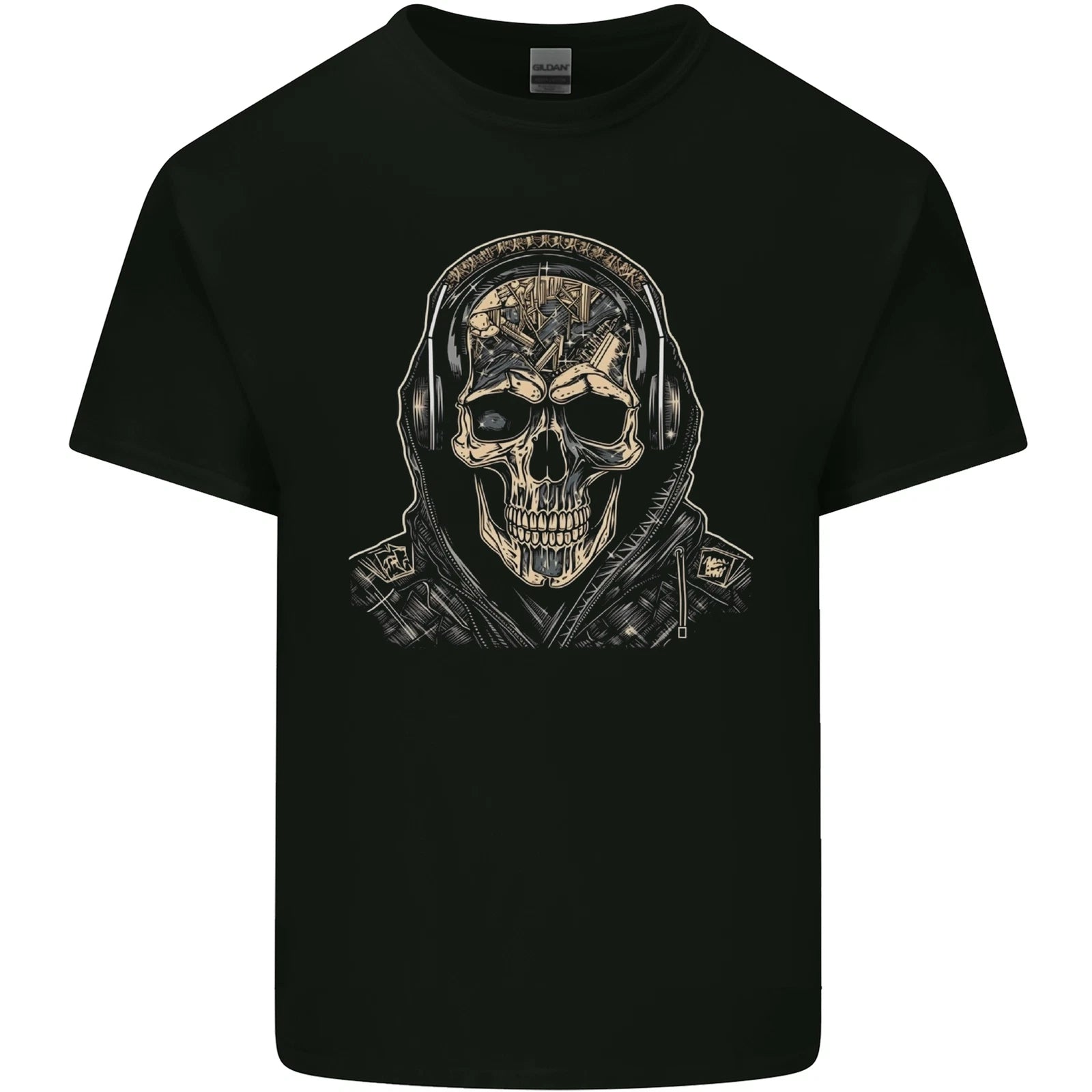 Urban Skull With Headphones Mens Cotton T-Shirt Tee Top