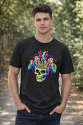 Psychedelic Ramen Skull T-Shirt | Neon Trippy Graphic Tee | Streetwear Art Shirt