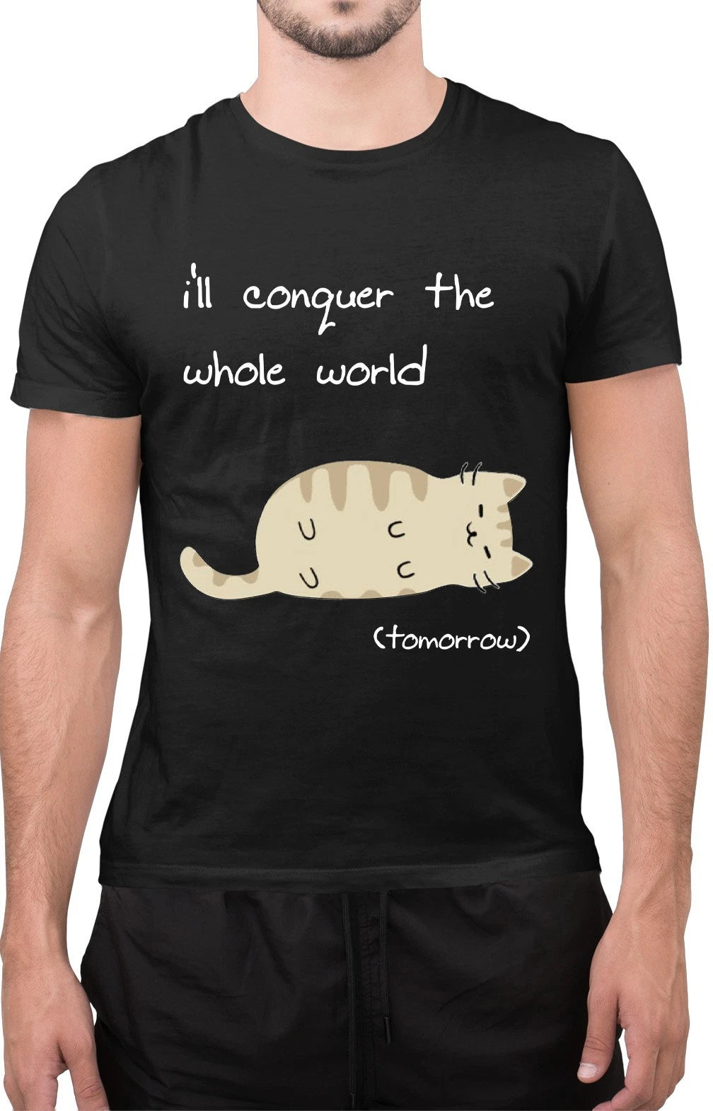 Inspired Funny I Will Conquer The Whole World Tomorrow Cat Lazy T-Shirt