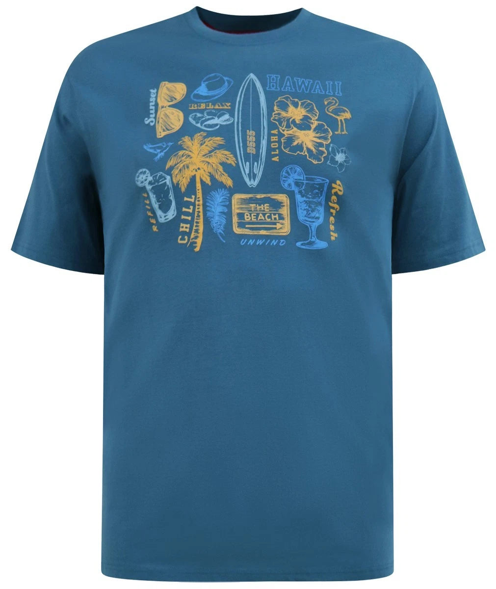 D555 SUMMER BEACH PRINT T SHIRT - TEAL BIG SIZE 2XL 3XL 4XL 5XL 6XL