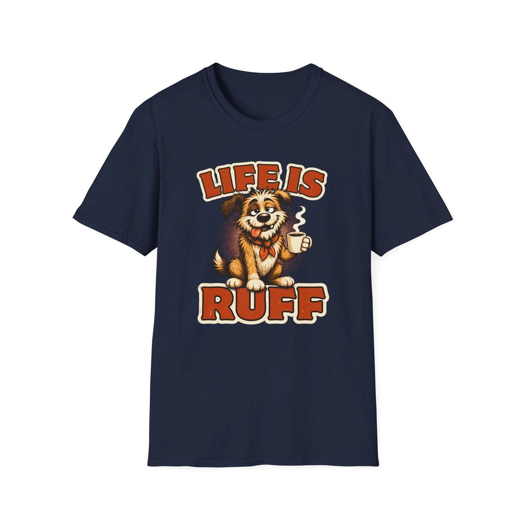 Life Is Ruff Funny Dog Coffee Shirt Retro Cartoon Puppy Dog Lover T-Shirt Gift