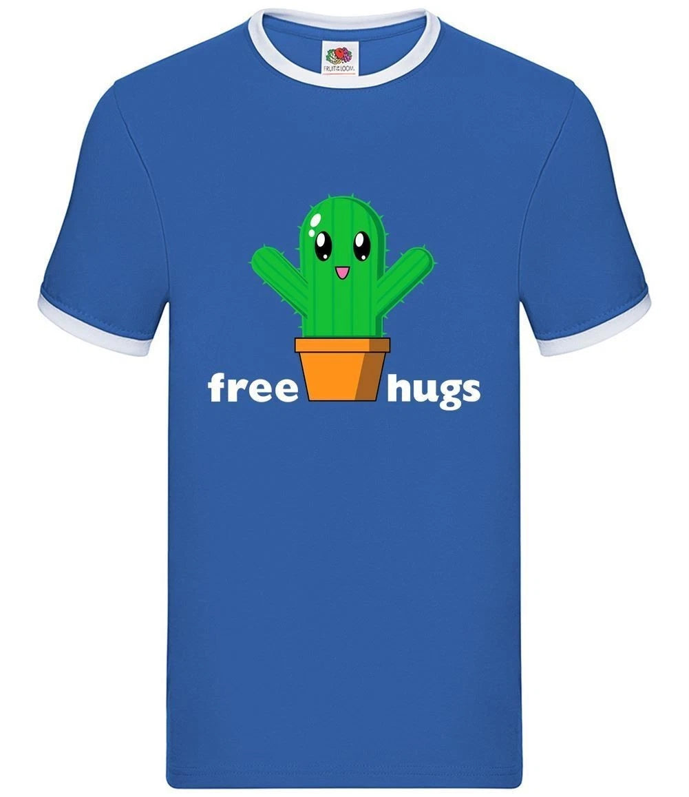 Free Cactus Hugs - Mens Ringer - Cute Cuddle Funny