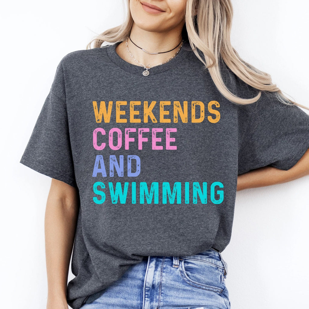 Weekends coffee and swimming T-Shirt Swimming lover swim Unisex tee Black Navy D