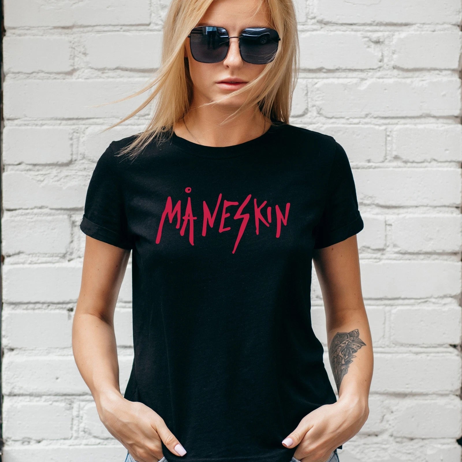 MANESKIN T-Shirt - Black 100% Cotton - Lady Fit & Unisex to 5XL - DAMIANO DAVID