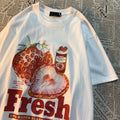 Fresh Strawberry American Retro Creative Printed Short Sleeved T-Shirt Men Women