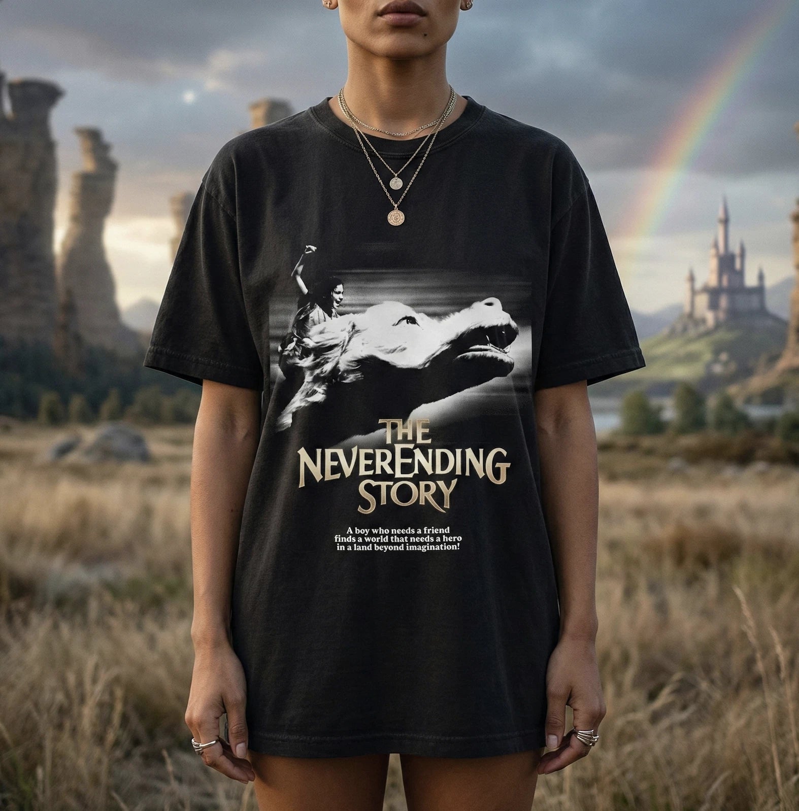 NeverEnding Story Shirt Falkor Atreyu Luck Dragon Vintage 80s Movie Art Tee