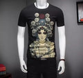 New Men Luxury Diamond Rhinestones Black White T-Shirt High Quality
