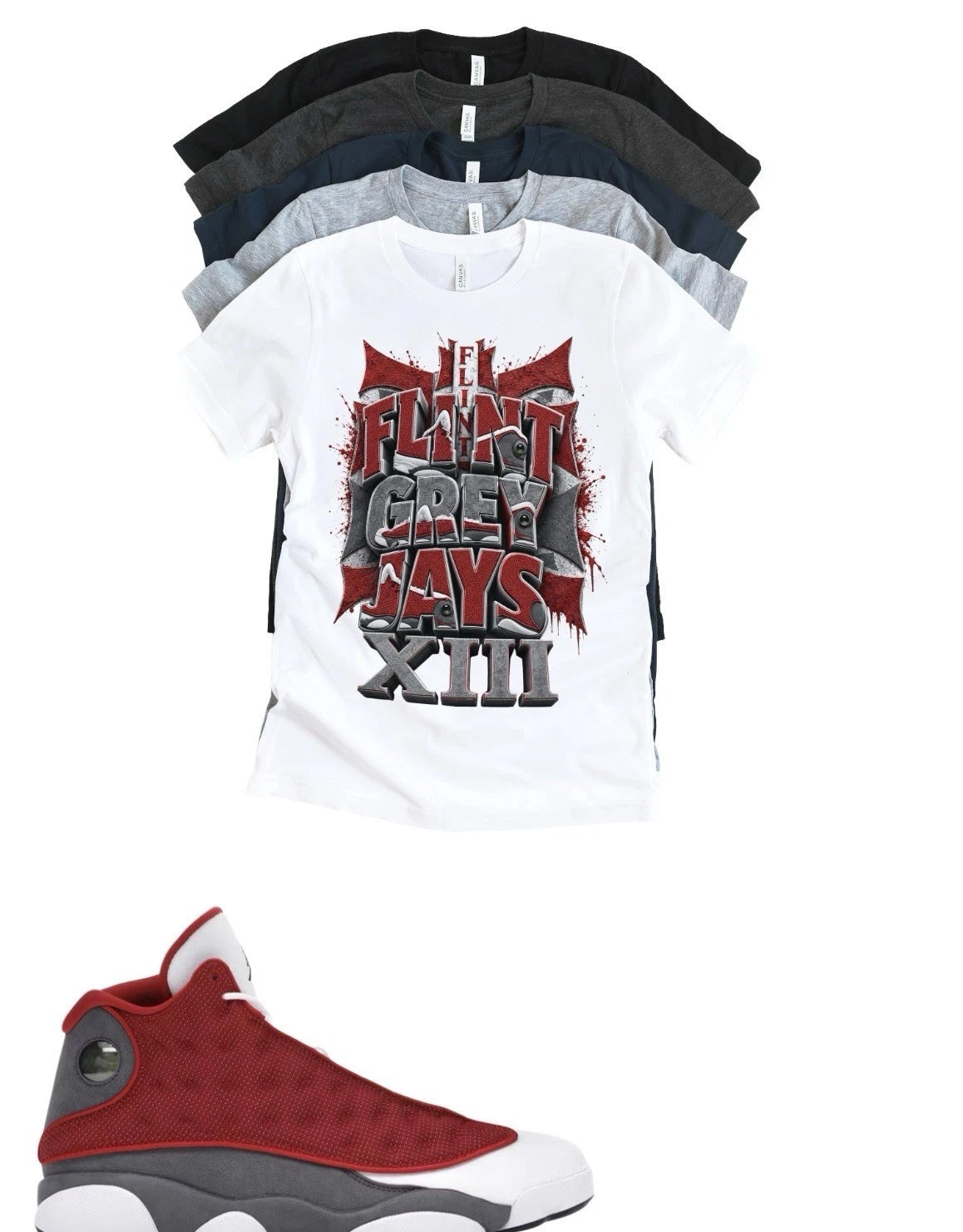 Custom Printed Shirt To Match AJ Retro 13 Red Wolf Grey Flint White Shoes