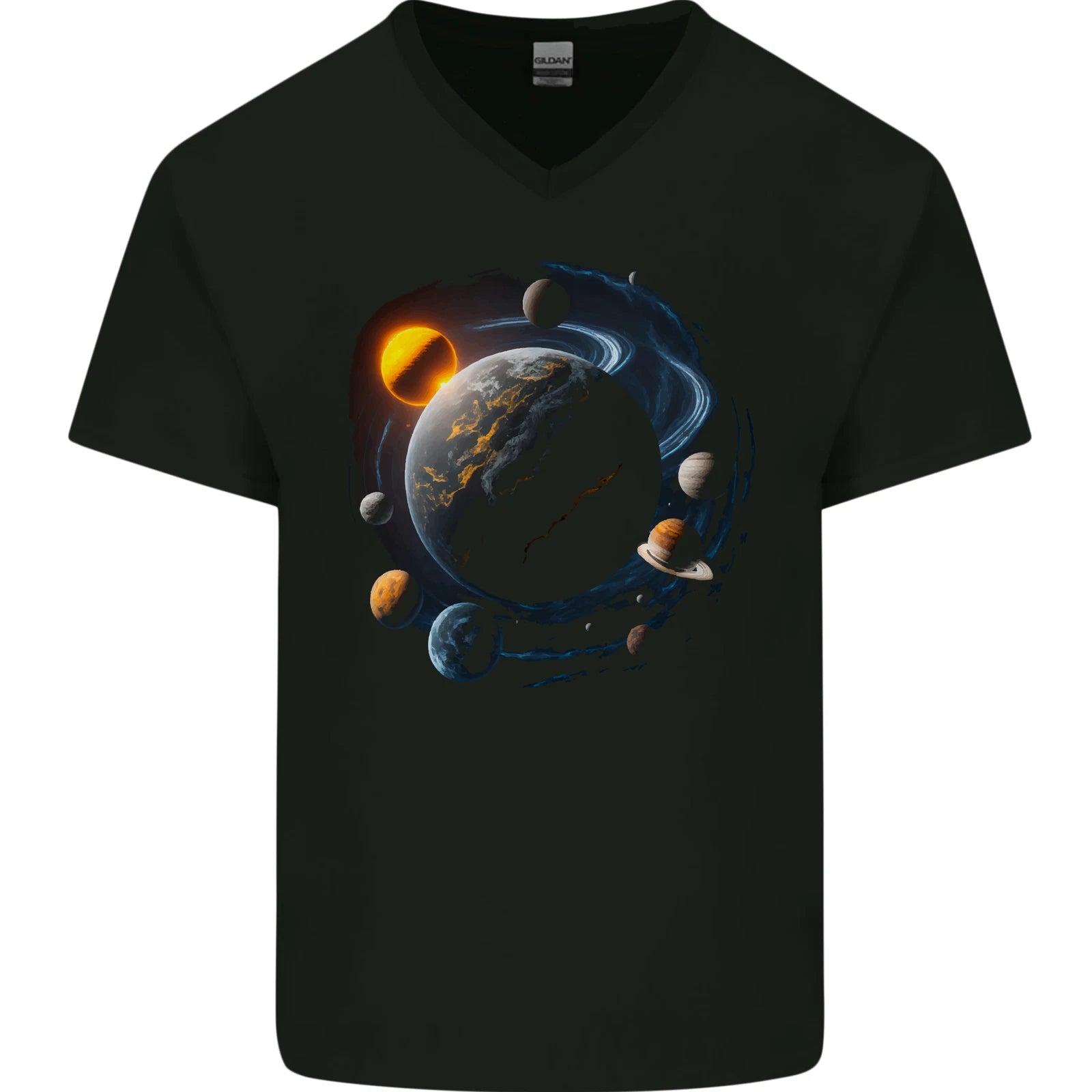 The Solar System Space Planets Astronomy Mens V-Neck Cotton T-Shirt