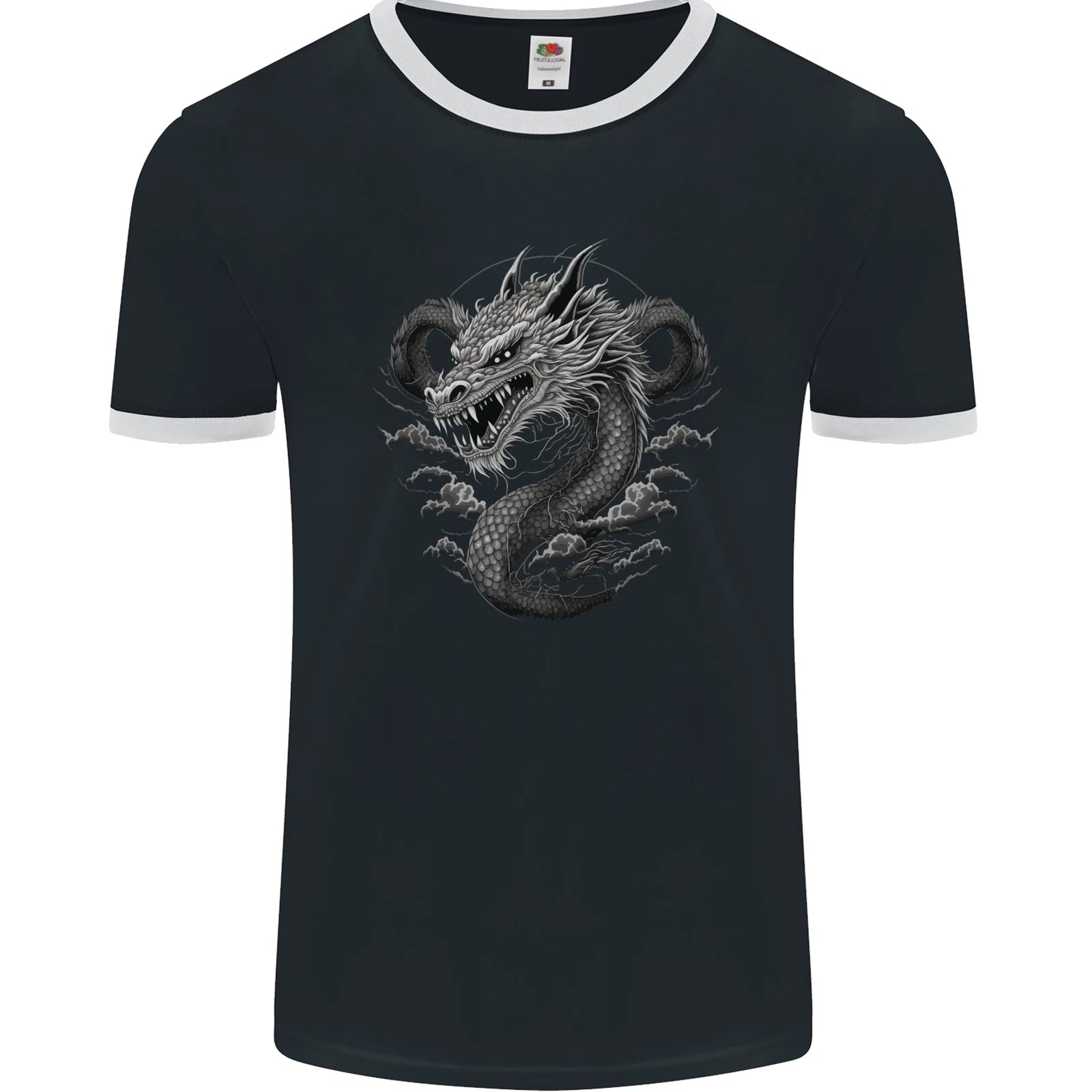 Greyscale Dragon Mens Ringer T-Shirt FotL
