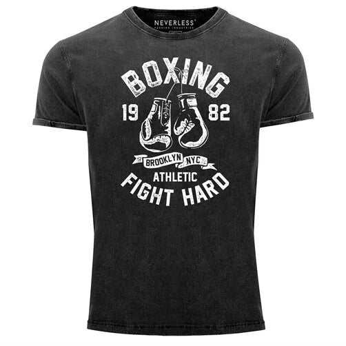 Mens Vintage Shirt Boxing Boxing Fight Hard Brooklyn NYC Retro Motif Sports