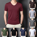 Men V Neck T-Shirt Short Sleeve Tee Casual Wear V Neck Short Sleeve Solid Color