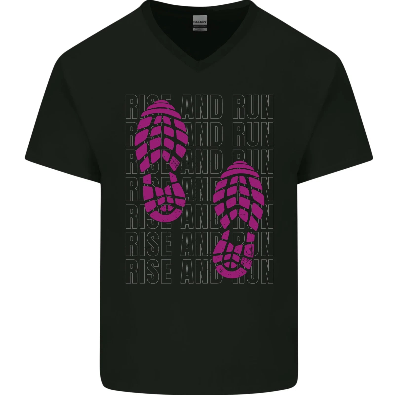 Rise & Run Running Cross Country Marathon Runner Mens V-Neck Cotton T-Shirt