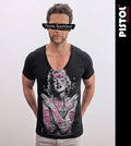 Pistol Boutique Men's Fitted Black Deep V Neck TATTOO MARILYN MONROE T-shirt