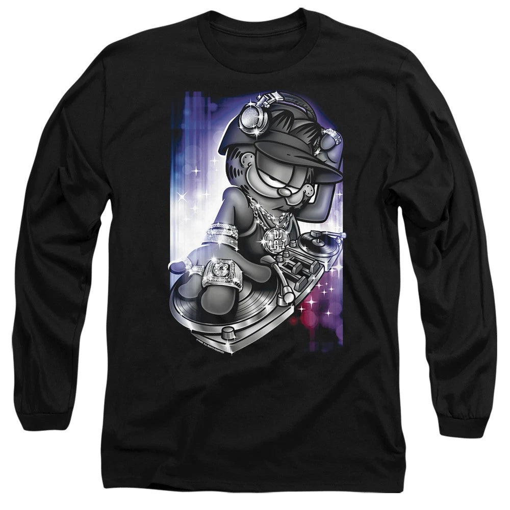 Garfield Dj Lazy Long Sleeve Tee S-2XL, Black