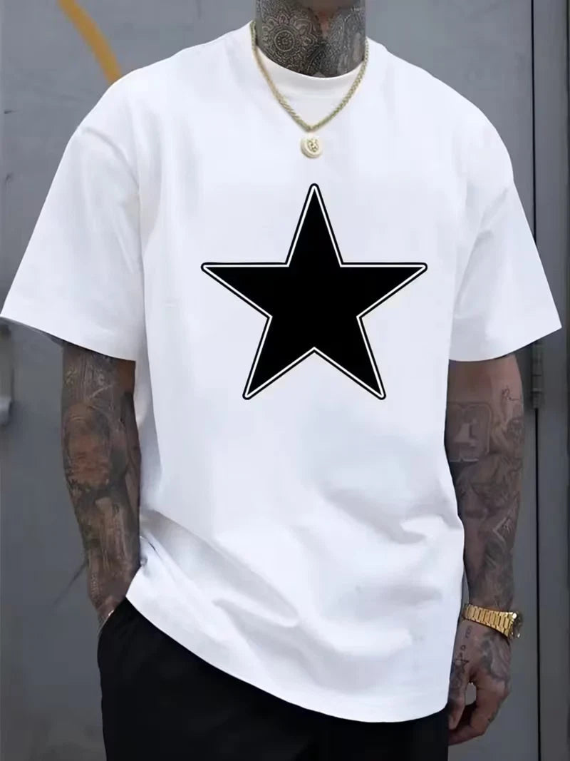 Men's Star Graphic T Shirt Cotton Hip Hop Streetwear Casual Short Sleeve Tee