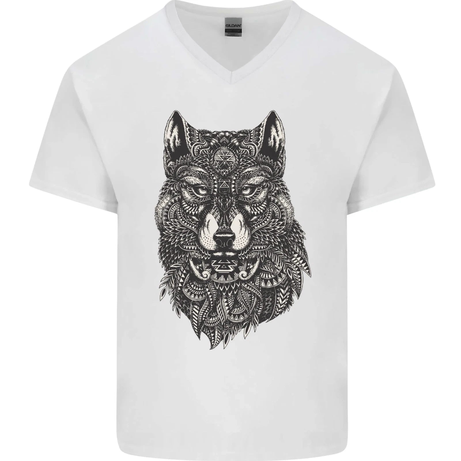 Abstract Dog Mandala Art Mens V-Neck Cotton T-Shirt