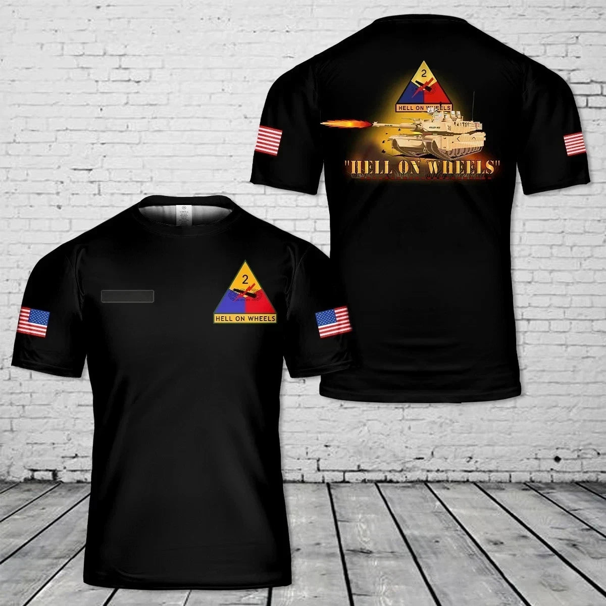 Custom Name US Army 2nd Armored Division - M1A1 Tank - Hell on Wheels 3D shirt