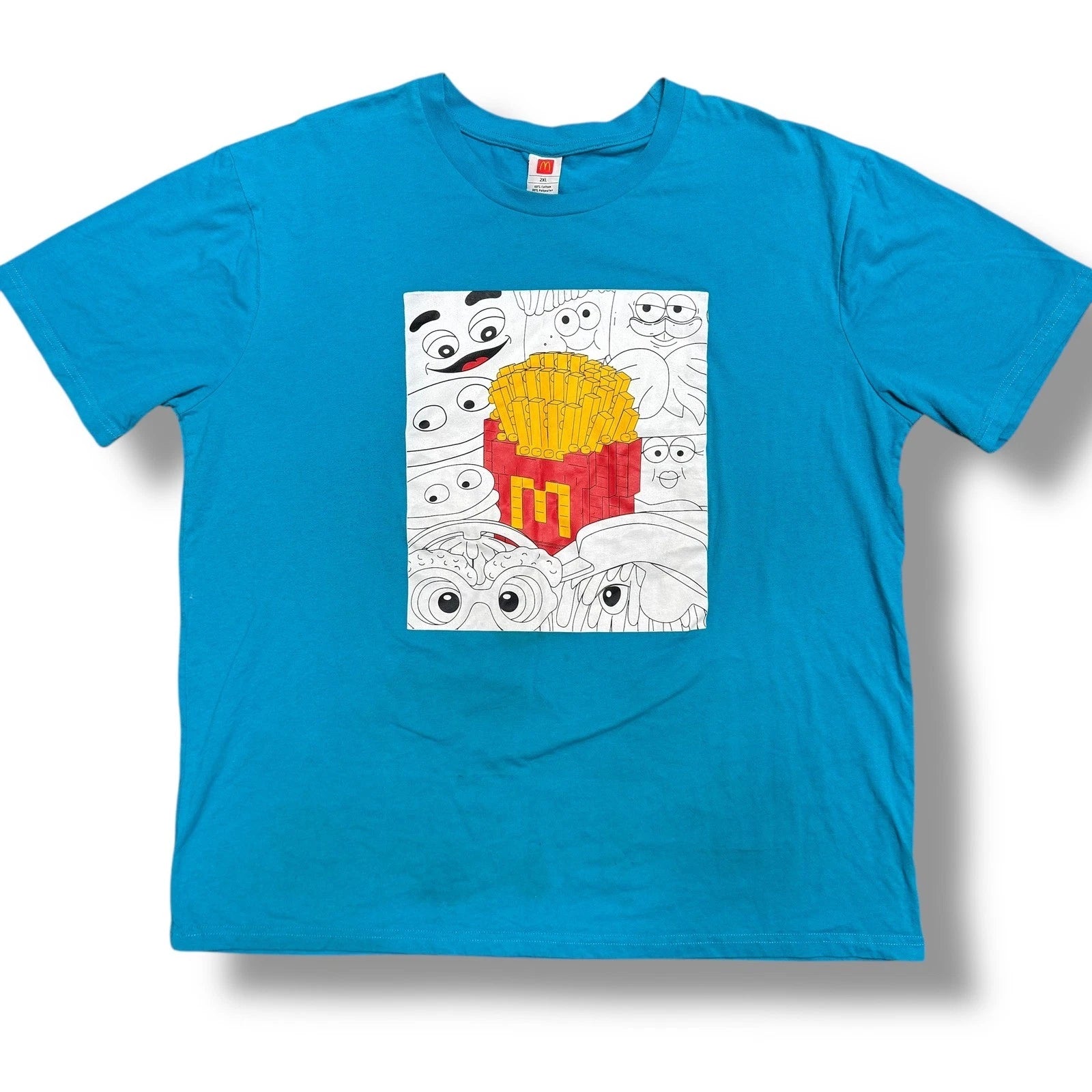 McDonald's Fries Eyes Graphic Tee Blue 2XL Streetwear Fast Food Logo Shirt