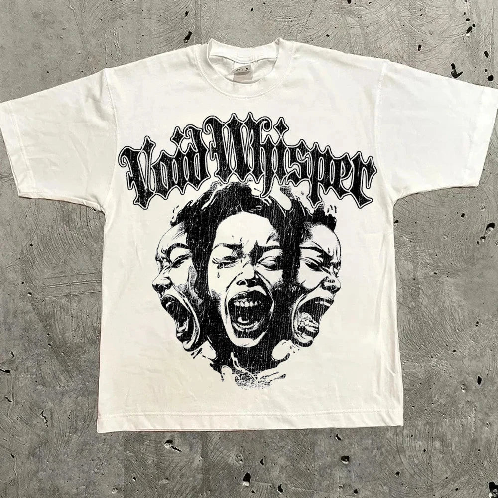 Void Whisper Faces Mens Y2K Graphic T Shirt Streetwear Cotton Tee S-3XL