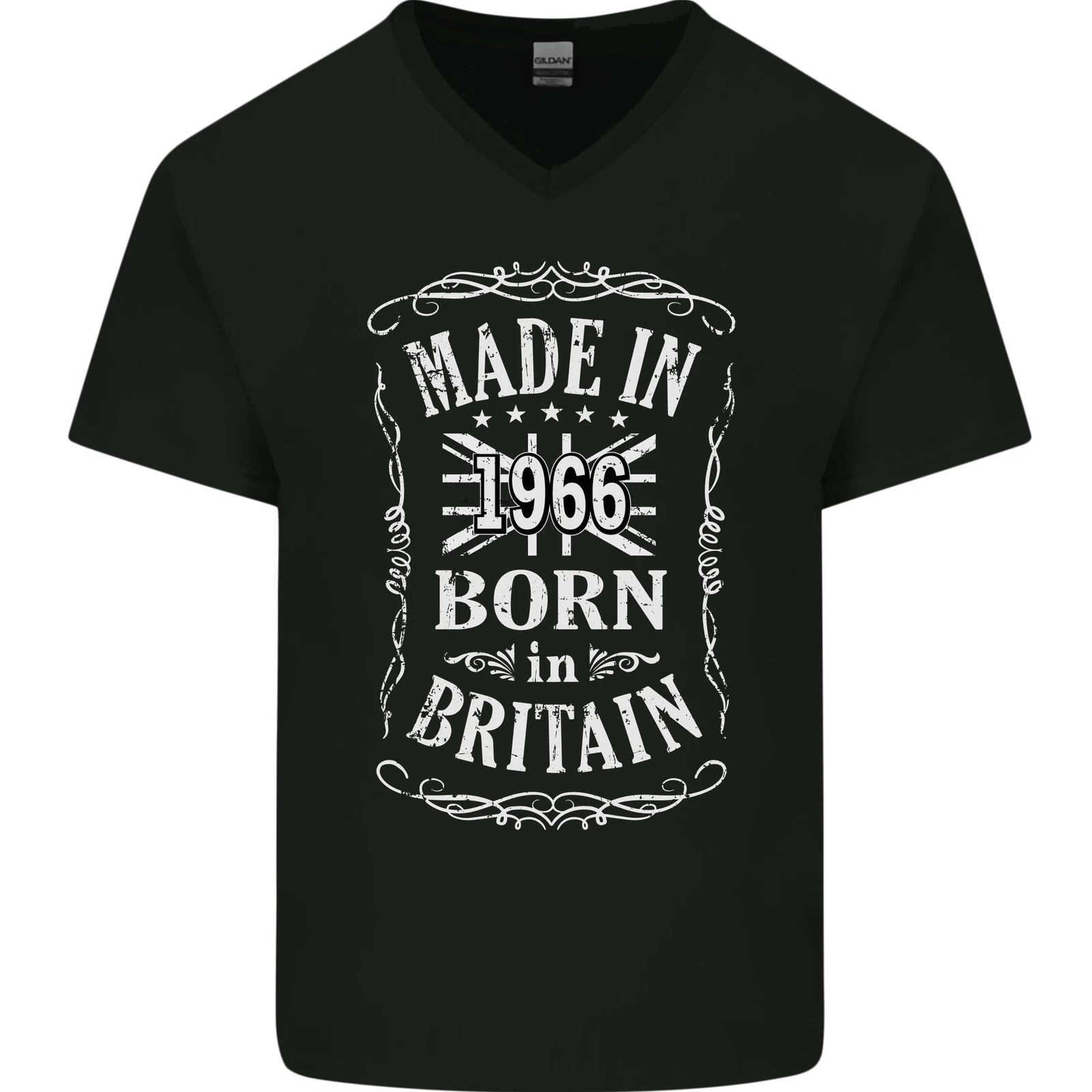 Born In Britain 60th Birthday Made 1966 Mens V-Neck Cotton T-Shirt