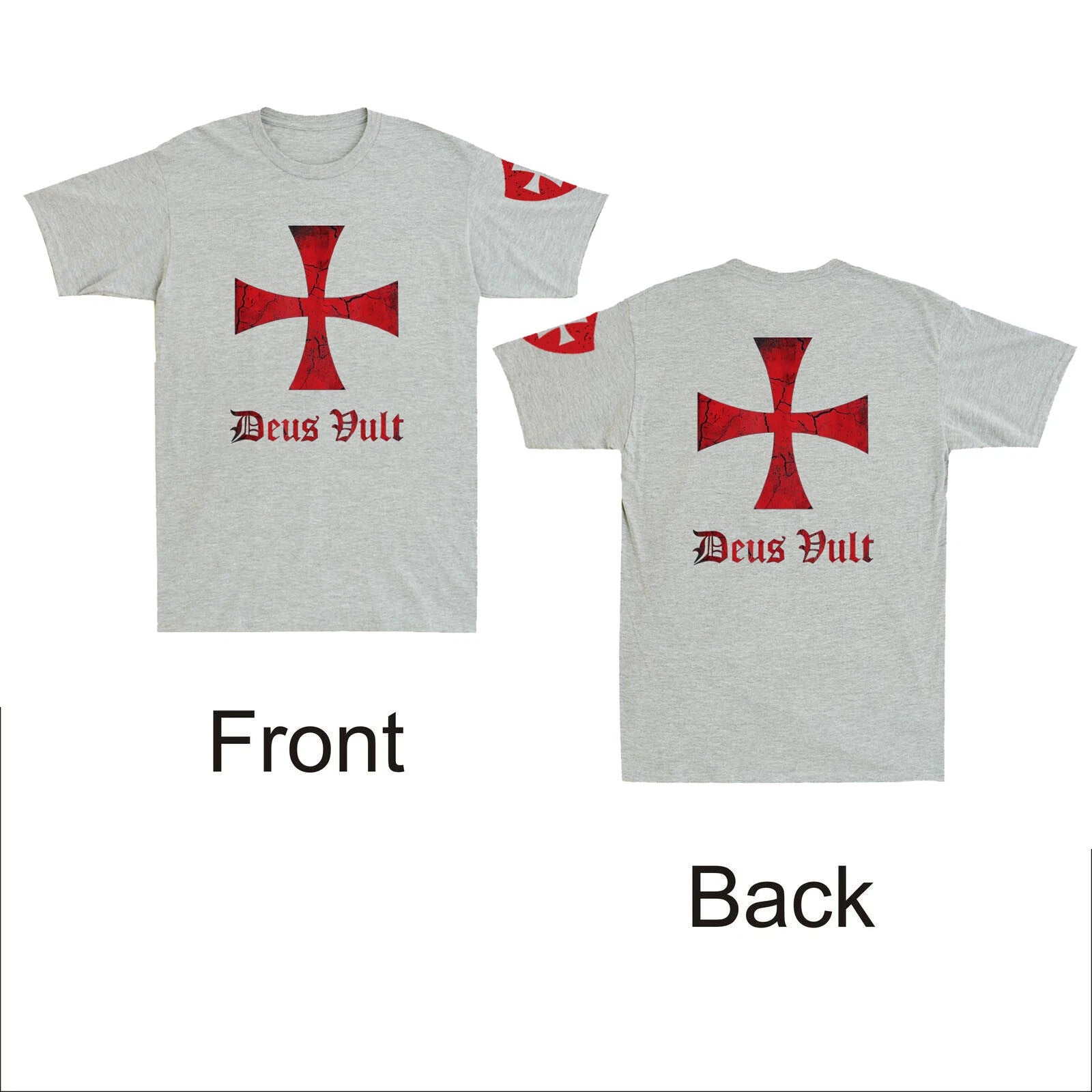 Deus Vult Knights Templar Cross Crusader Front &Back Print Vintage Men's T-Shirt